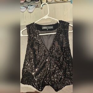 Zara Sparkling Black Sequin Blouse